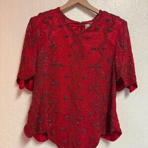 Classic 1980s vintage red silk
